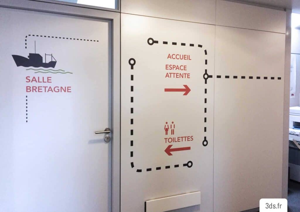 Signalétique intérieur directionnelle film adhésif sur mesure