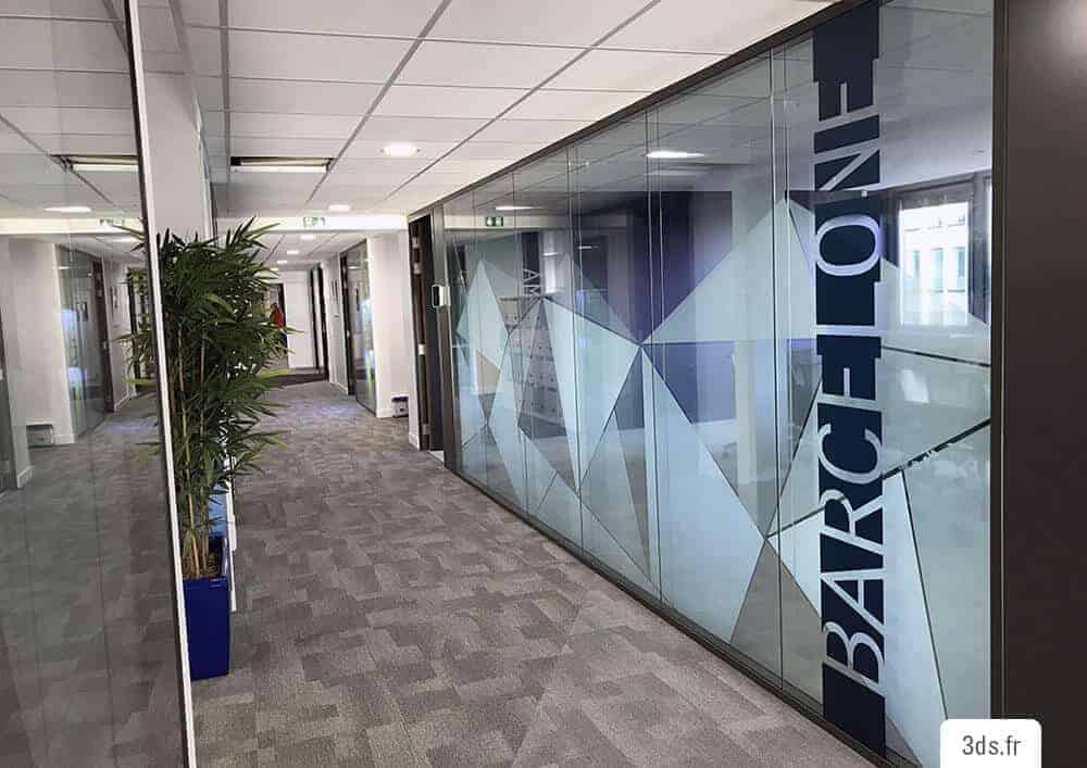 Prix Vitrophanie dégradé géométrique sur mesure blanc