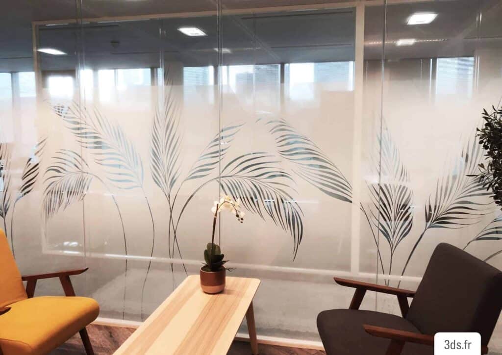 Prix Vitrophanie imprimée sur mesure motif feuille