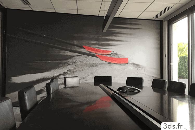 Toile encollé visuel mur salle de réunion