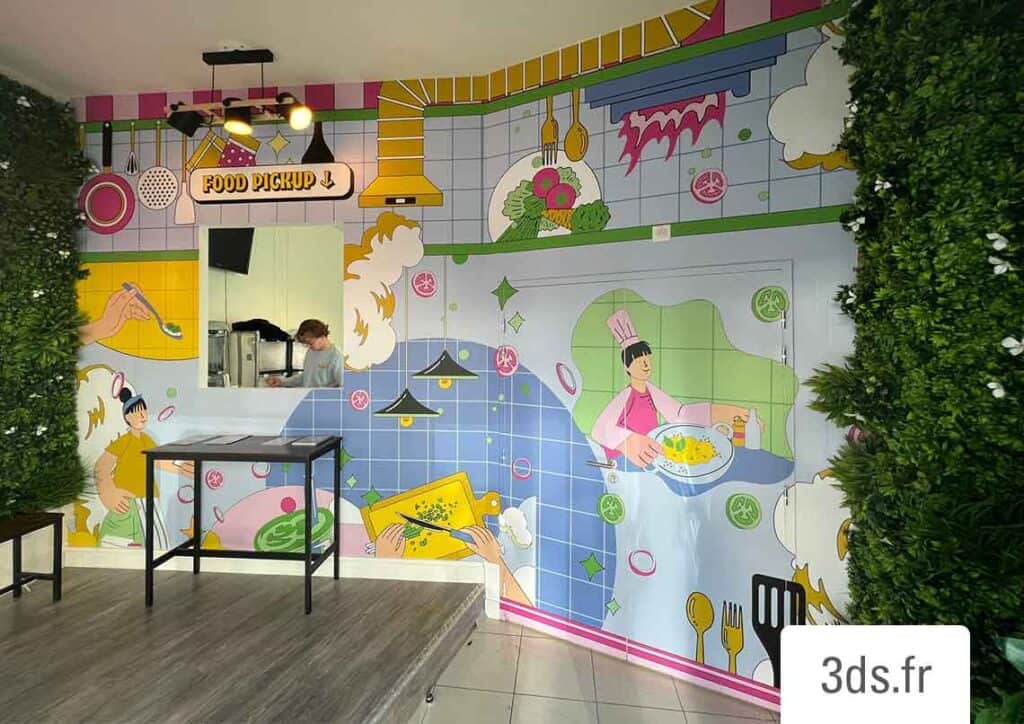 Adhésif décoratif mural restaurant 3DS groupe